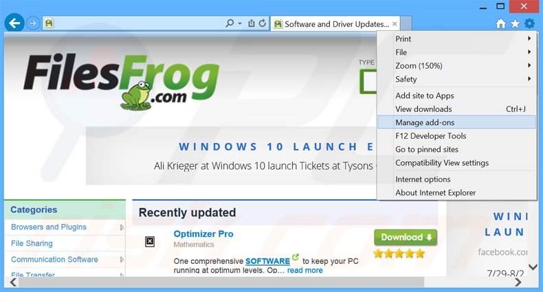Removing FilesFrog ads from Internet Explorer step 1