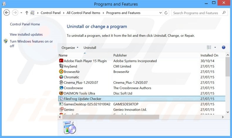 FilesFrog adware uninstall via Control Panel