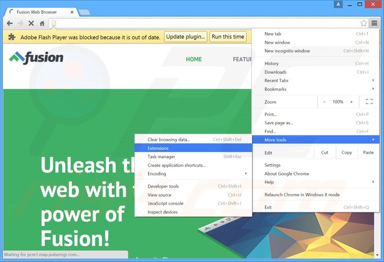 Removing Fusion Browser  ads from Google Chrome step 1