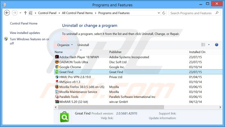 great find adware uninstall via Control Panel