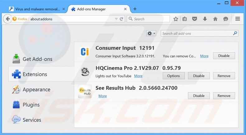 Removing Happy Cloud ads from Mozilla Firefox step 2
