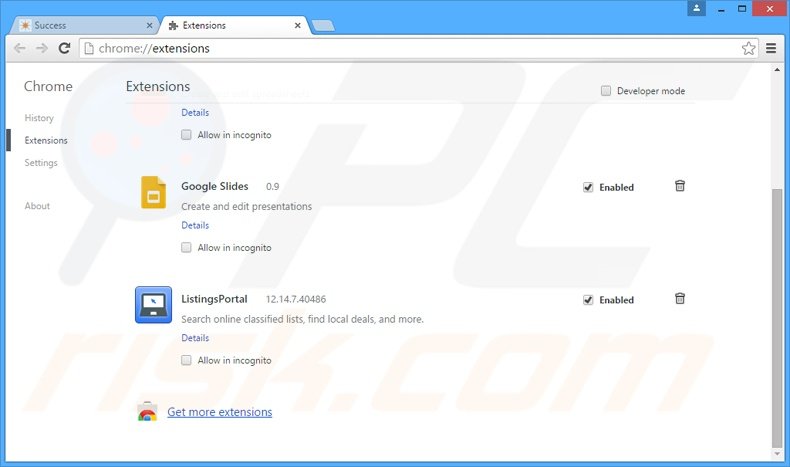 Removing ListingsPortal related Google Chrome extensions