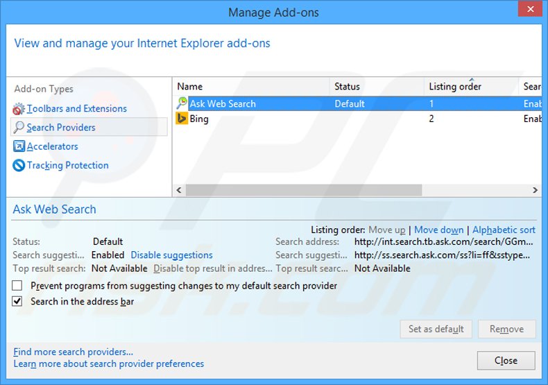 Removing ListingsPortal from Internet Explorer default search engine