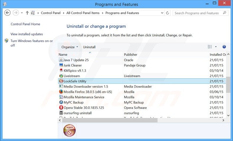 looksafe adware uninstall via Control Panel