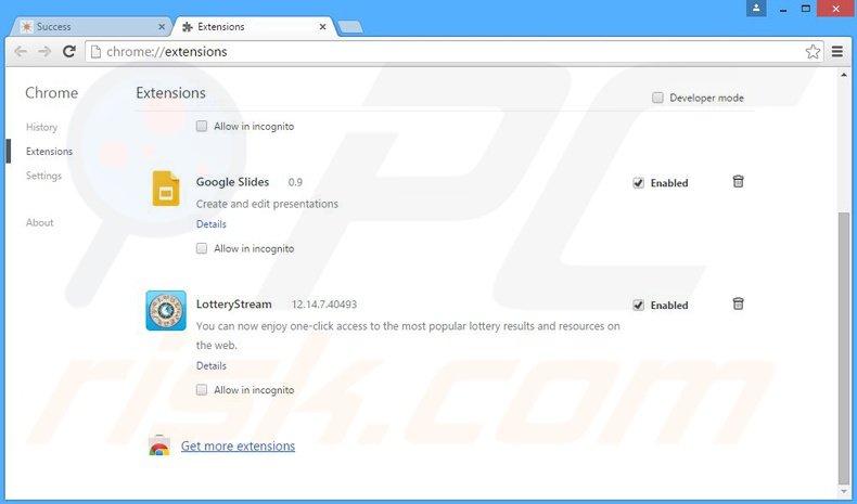 Removing LotteryStream related Google Chrome extensions