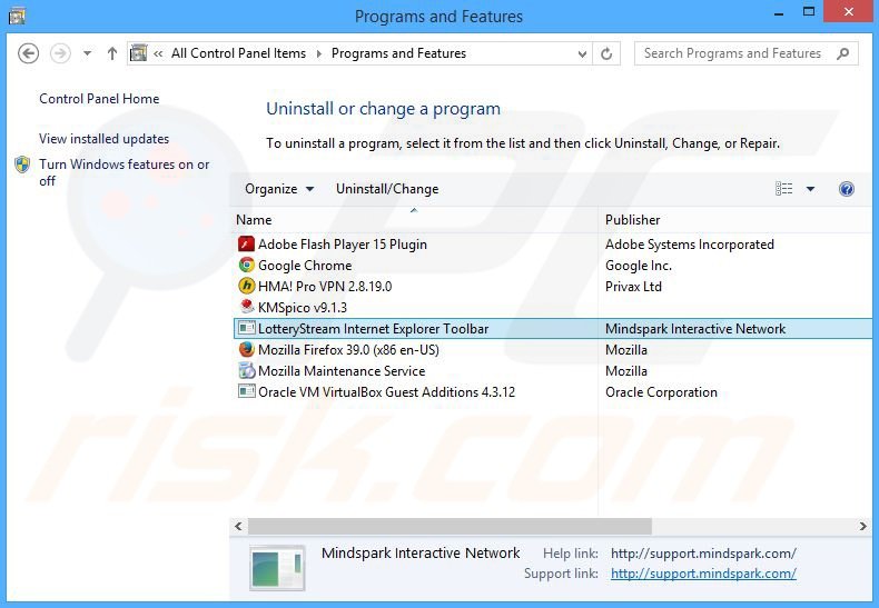 LotteryStream browser hijacker uninstall via Control Panel