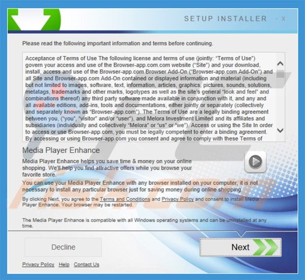 Deceptive installation setup used to distribute MediaPlayVid adware
