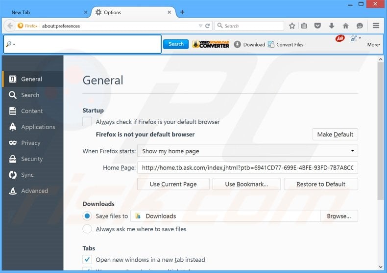 Removing Media Search App by Ask from Mozilla Firefox homepage