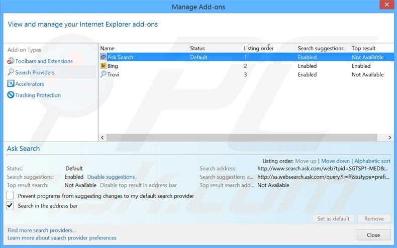 Removing Media Search App by Ask from Internet Explorer default search engine
