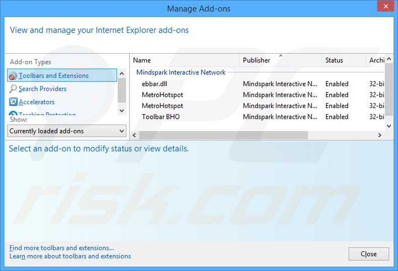 Removing MetroHotspot related Internet Explorer extensions