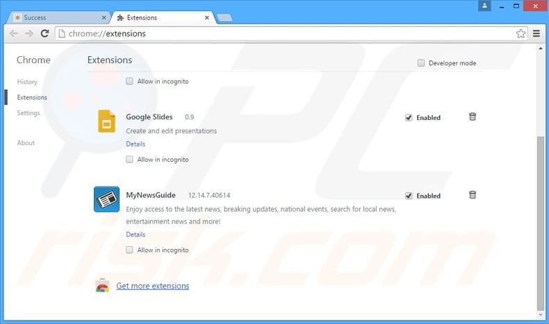 Removing MyNewsGuide related Google Chrome extensions