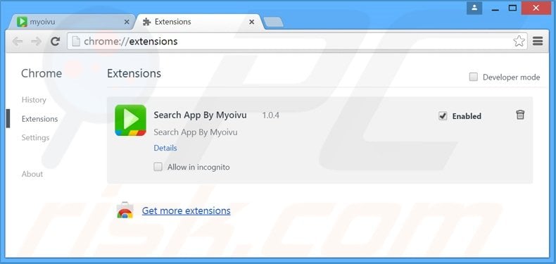 Removing mystart.myoivu.com related Google Chrome extensions