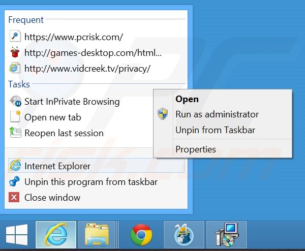 Removing mystart.myoivu.com from Internet Explorer shortcut target step 1