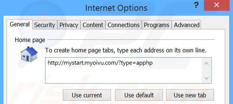 Removing mystart.myoivu.com from Internet Explorer homepage