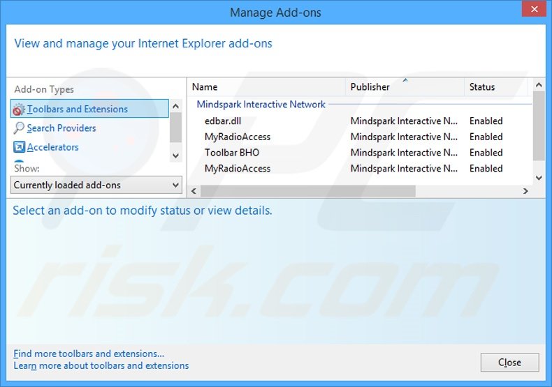 Removing MyRadioAccess related Internet Explorer extensions