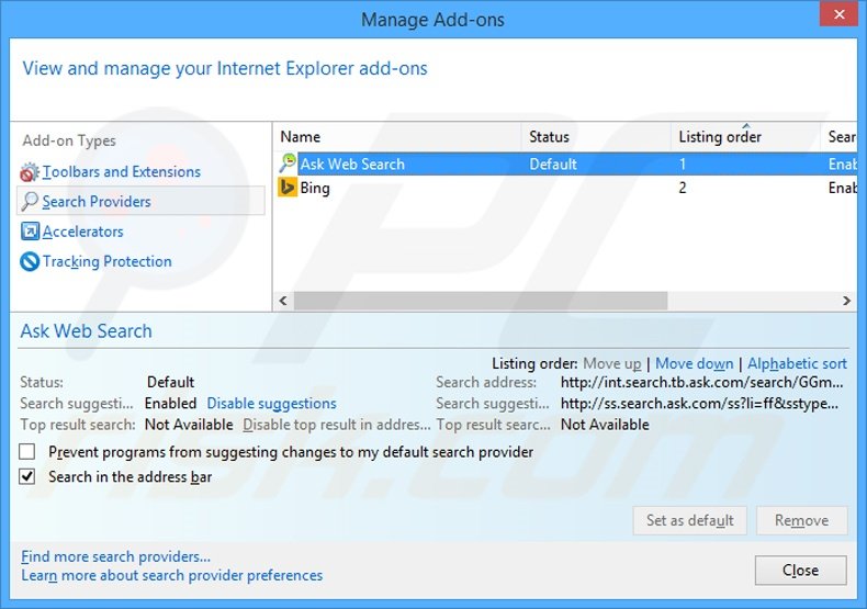 Removing MyRadioAccess from Internet Explorer default search engine