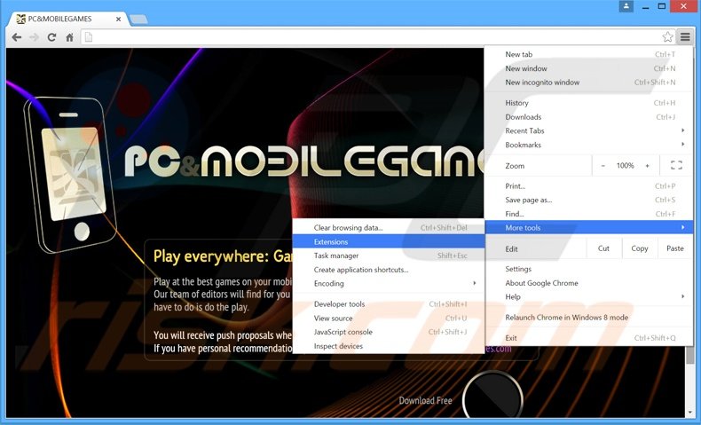 Removing PCandMobileGames  ads from Google Chrome step 1