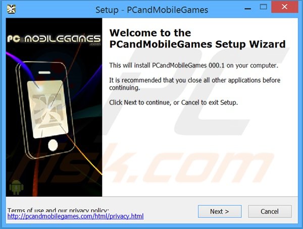 Official PCandMobileGames adware installation setup