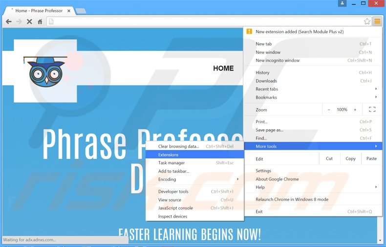 Removing PhraseProfessor  ads from Google Chrome step 1