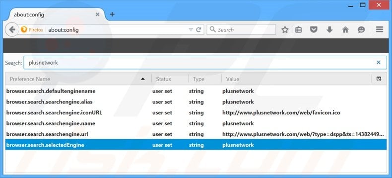 Removing plusnetwork.com from Mozilla Firefox default search engine