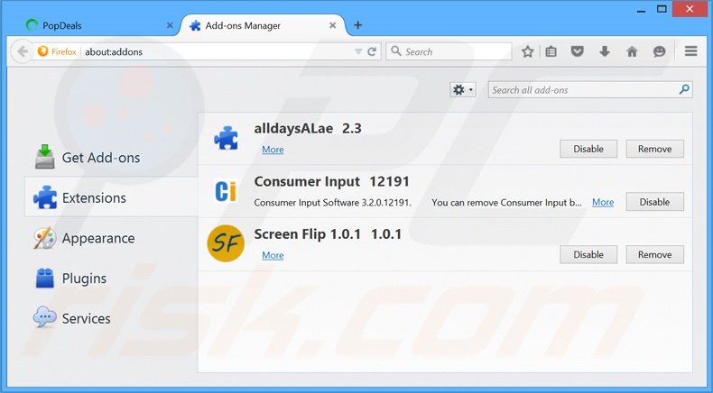 Removing PopDeals ads from Mozilla Firefox step 2
