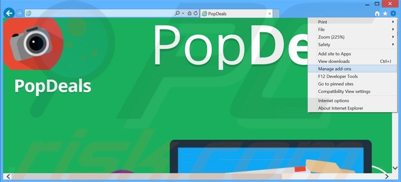 Removing PopDeals ads from Internet Explorer step 1