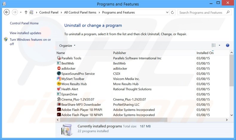 Premium Tabs adware uninstall via Control Panel