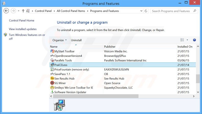 priceless adware uninstall via Control Panel