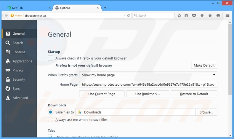 Removing search.protectedio.com from Mozilla Firefox homepage