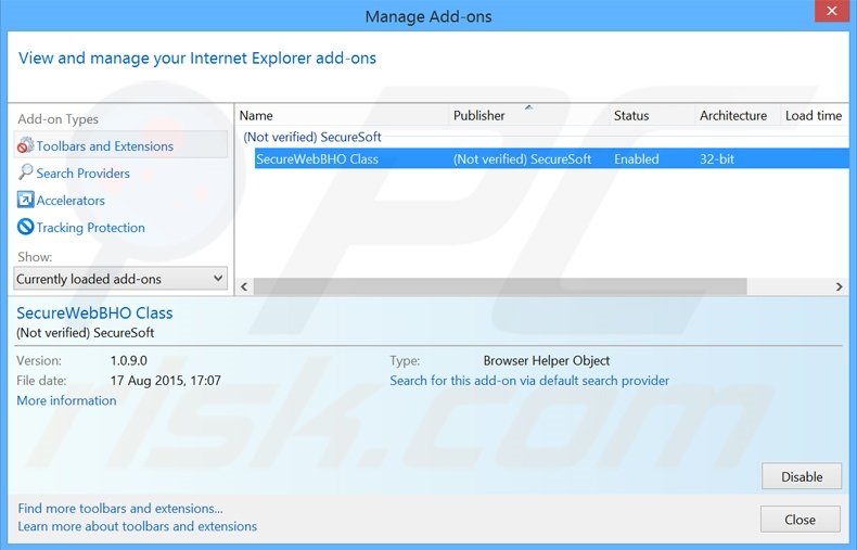 Removing search.protectedio.com related Internet Explorer extensions
