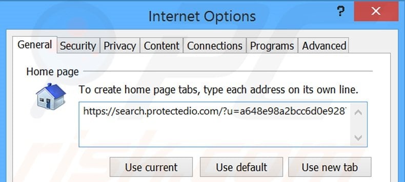 Removing search.protectedio.com from Internet Explorer homepage