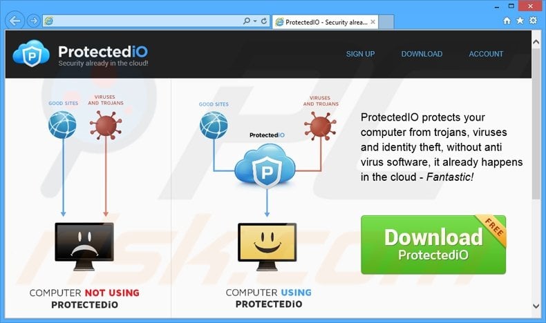 ProtectedIO browser hijacker promoting website