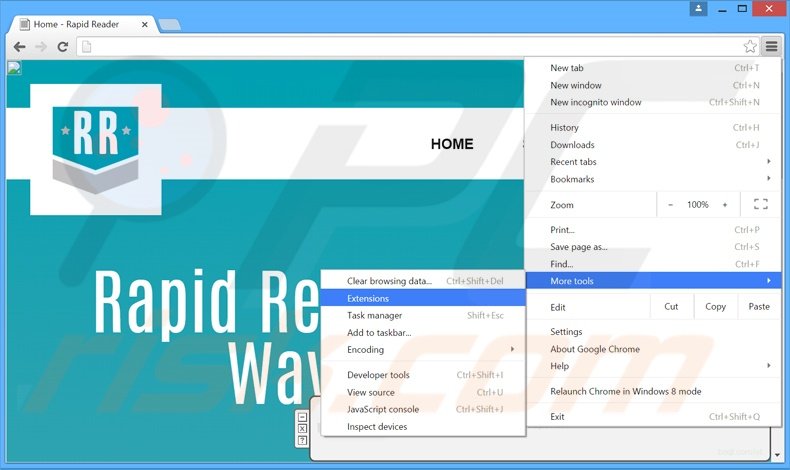 Removing RapidReader  ads from Google Chrome step 1