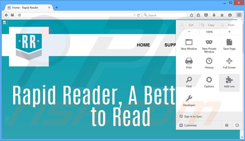 Removing RapidReader ads from Mozilla Firefox step 1