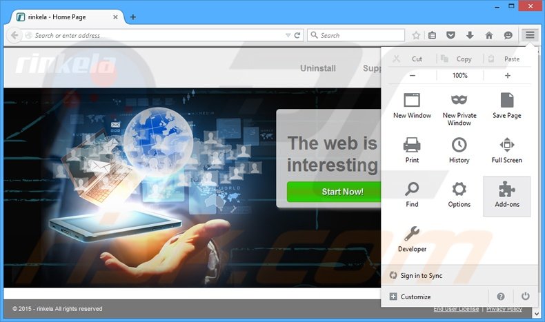 Removing rinkela ads from Mozilla Firefox step 1