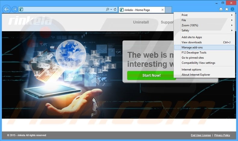 Removing rinkela ads from Internet Explorer step 1