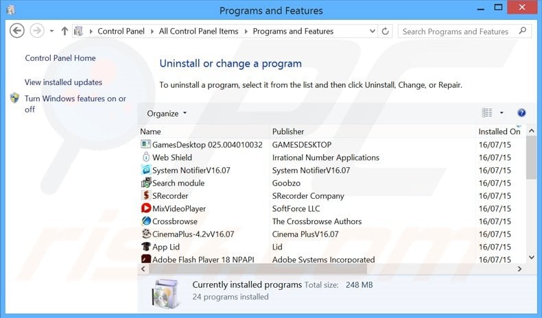 rinkela adware uninstall via Control Panel