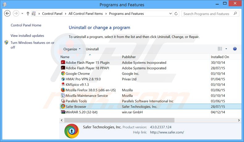 safer browser uninstall via Control Panel