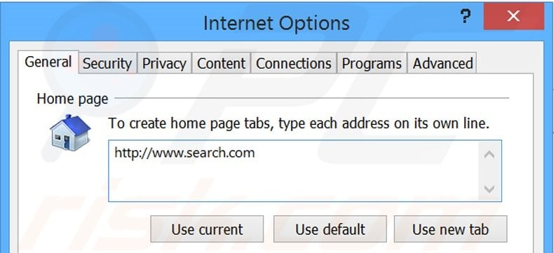 Removing search.com from Internet Explorer homepage