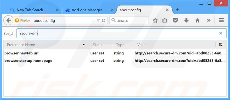 Removing search.secure-dm.com from Mozilla Firefox default search engine