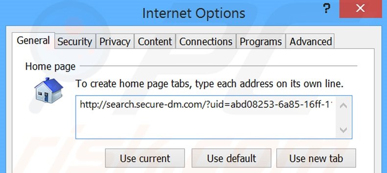 Removing search.secure-dm.com from Internet Explorer homepage