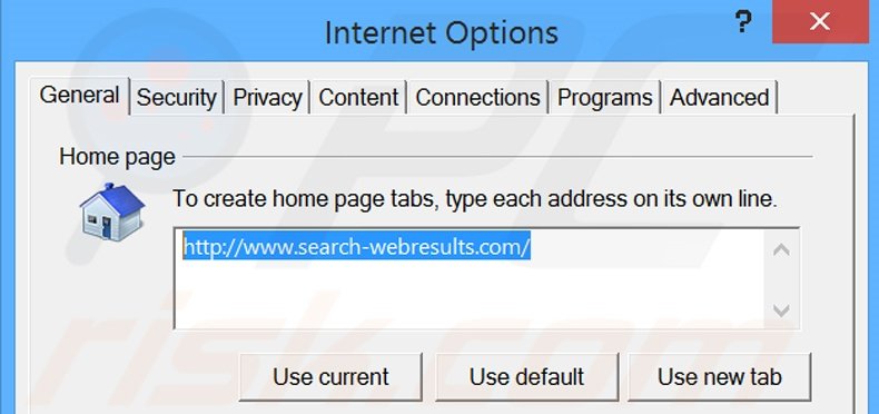 Removing search-webresults.com from Internet Explorer homepage