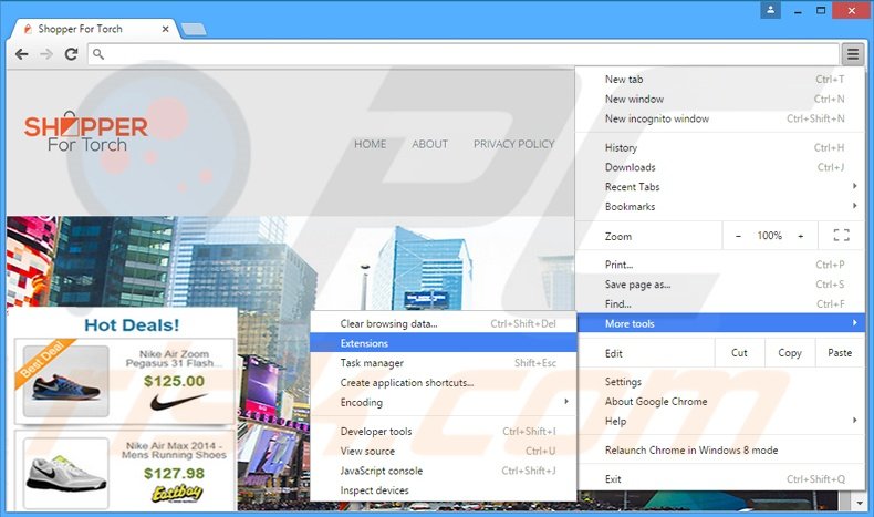 Removing Shopper For Torch  ads from Google Chrome step 1