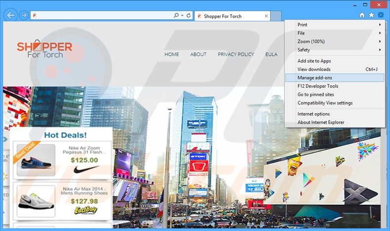 Removing Shopper For Torch ads from Internet Explorer step 1