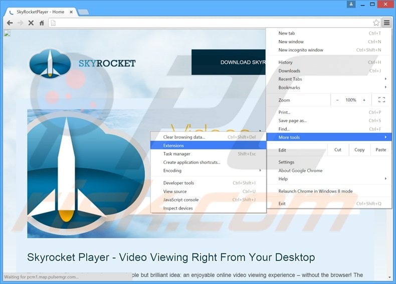Removing Skyrocket Player  ads from Google Chrome step 1