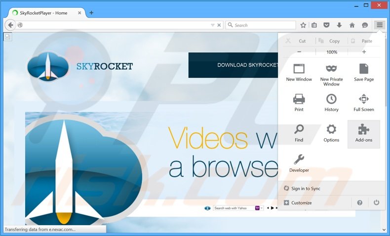 Removing Skyrocket Player ads from Mozilla Firefox step 1