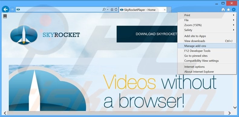 Removing Skyrocket Player ads from Internet Explorer step 1