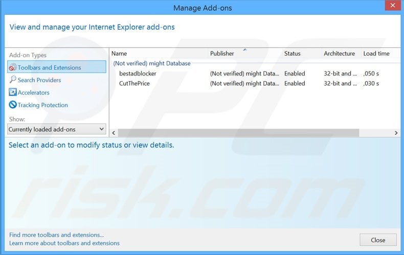 Removing Skyrocket Player ads from Internet Explorer step 2