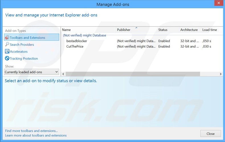 Removing Skyrocket Player ads from Internet Explorer step 2