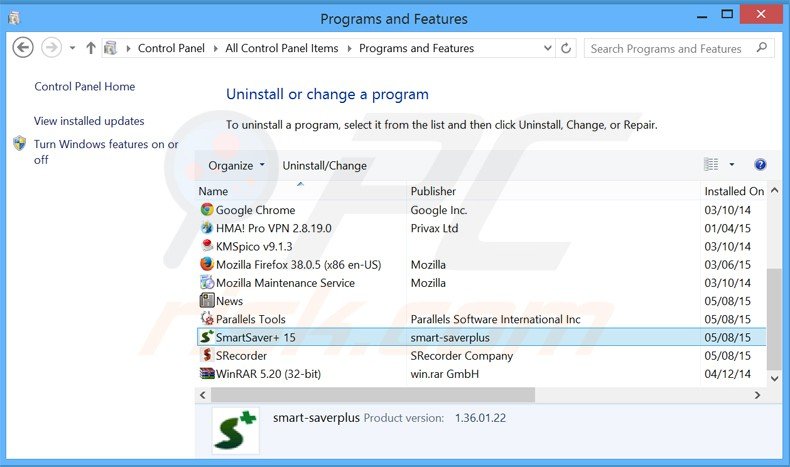 smartsaver adware uninstall via Control Panel